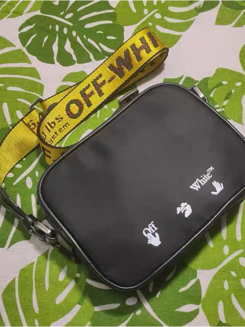 Off-White Black Crossbody with Yellow Branded Strap